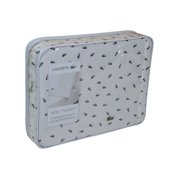 Lacoste Queen Sheet Set 100% Cotton Percale Lightweight Durable Crocodile - Picture 11 of 11